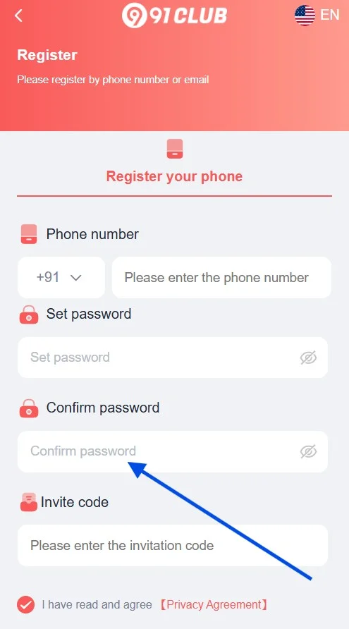 confirm password